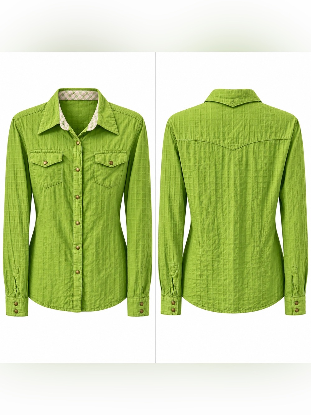 Aura by Wrangler Lime Green Western Snap Shirt Size M (estimated) - Picture 3 of 4